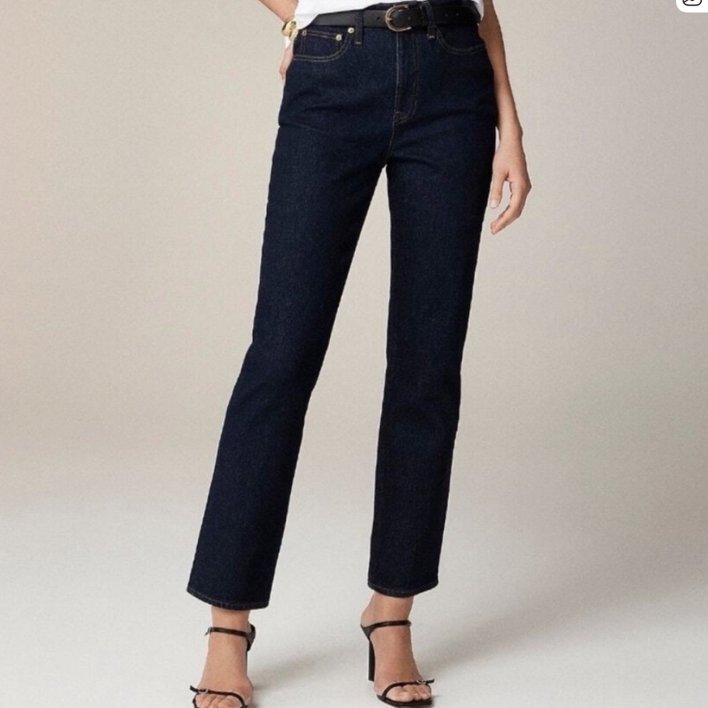 J. Crew Classic Straight Jeans Dark Blue Contrast Stitching Size 28